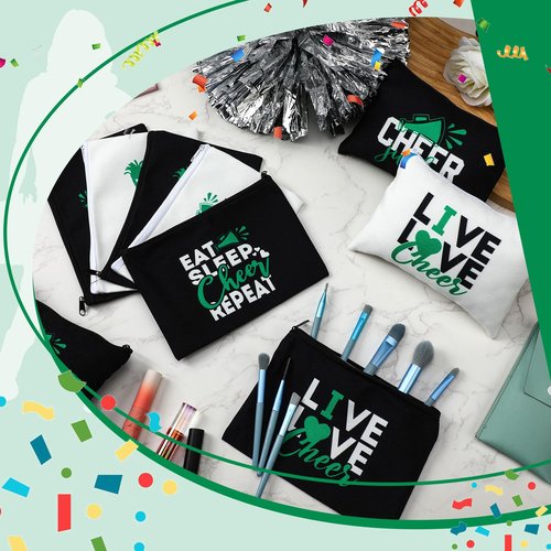 Pinkunn 20 Pcs Cheer Makeup Bags Bulk Cheerleader Gifts for Women Canvas Cheer Cosmetic Pouch Toiletry Zipper Makeup Case Cheerleading Portable Travel Pouch Cheer Team Accessories(Green)