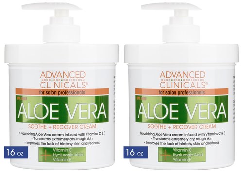 Advanced Clinicals Aloe Vera Lotion Sun Burn Recovery Cream | After Sun Body Lotion W/Vitamin C + Hyaluronic Acid | Sun Damaged Skin Repair Moisturizing Cream | Skin Care Products, Large 16 Oz, 2PC