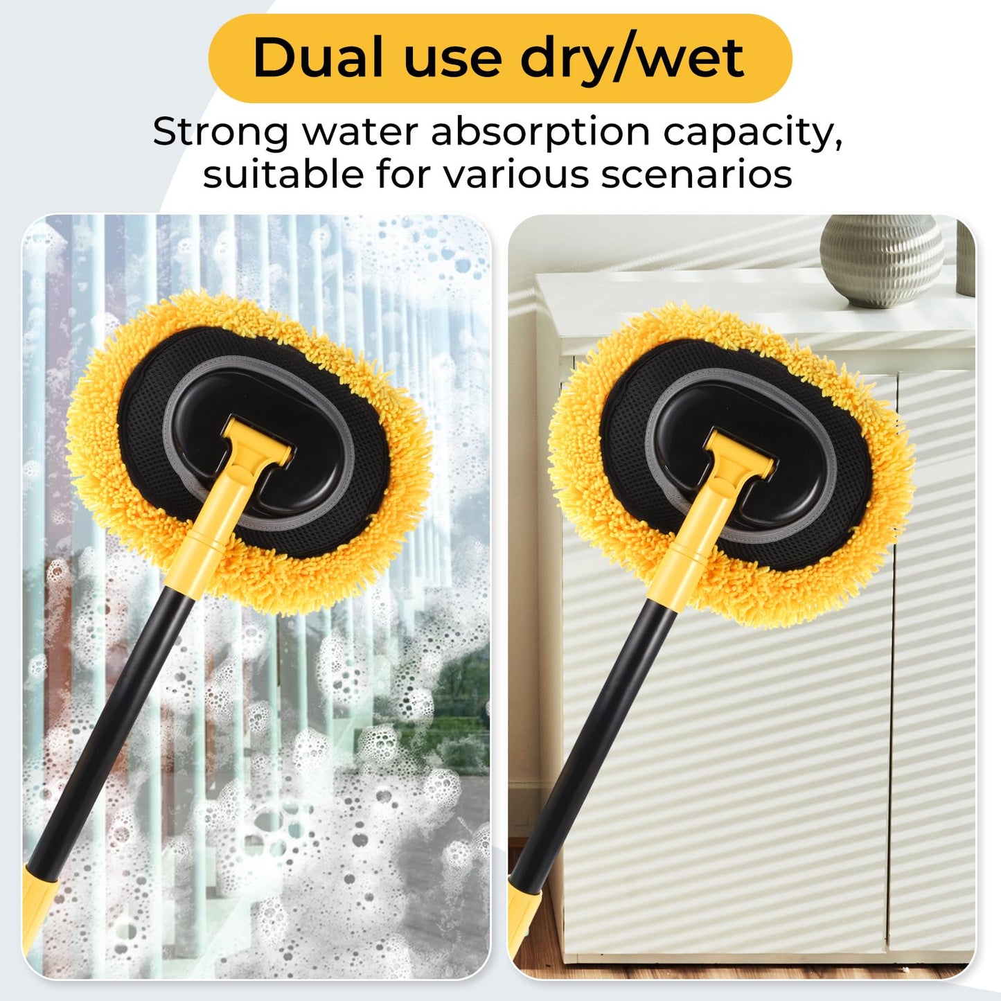 Wall Cleaner Mop,73”Wall Mop Cleaner with Long Handle,Ceiling Dust Mop with 15° Bent Labor-Saving Elbow Extension Pole for Cleaning Walls Window Ceiling Floor Car High Cabinet