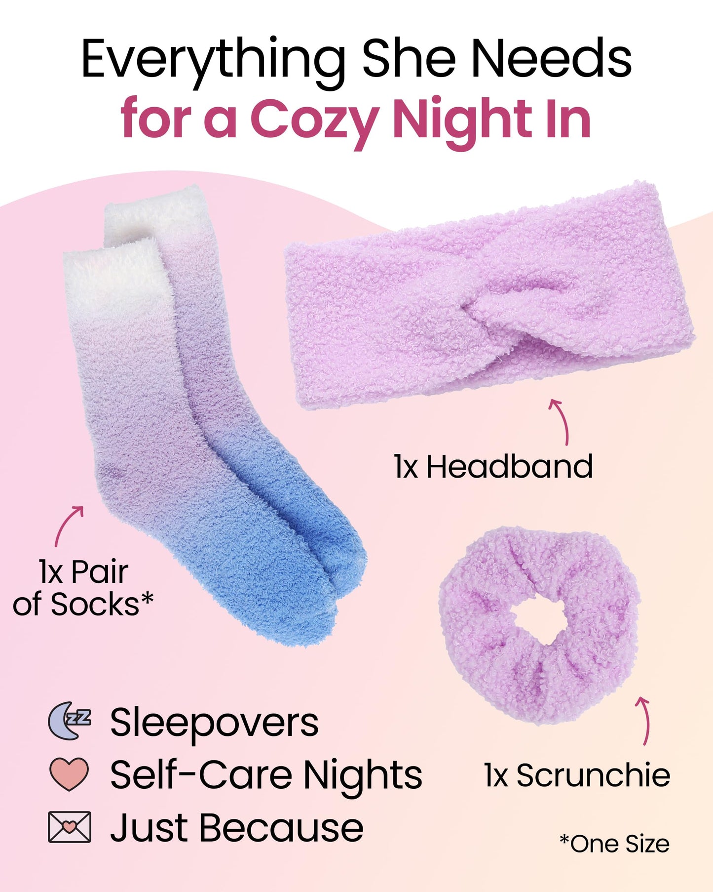 Lily England Cozy Self-Care Gift Set - Teen Girl Gifts Trendy Stuff with Soft Fluffy Socks, Headband & Scrunchie - Birthday & Fun Stocking Stuffers for Teen Girls & Tweens