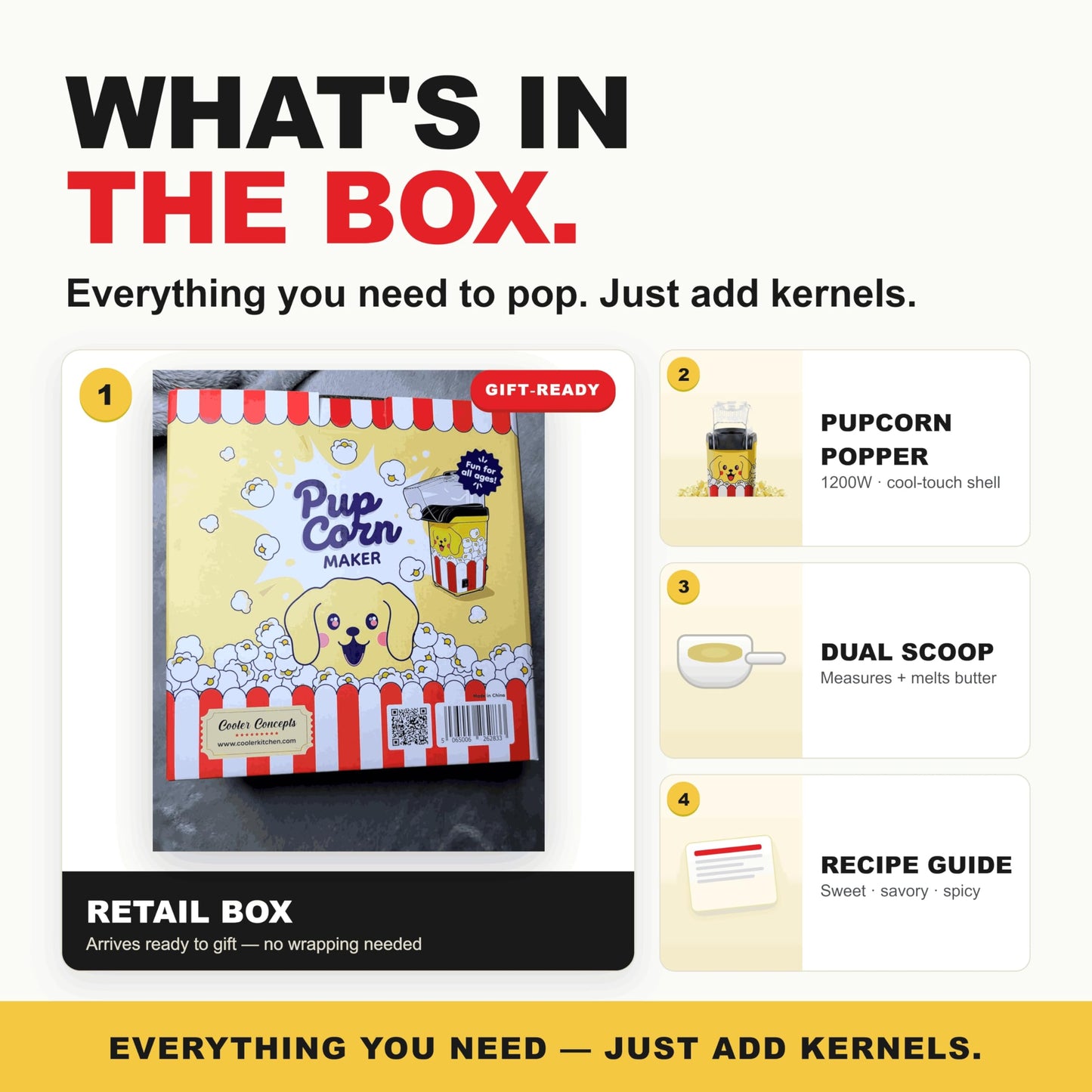 Fun Popcorn Machine Air Popper – Hot Popcorn Maker Air Popper Electric with Butter Melting Tray – Mini Electric Maker - Dog Mom Gifts for Women, Home, Kids Movie Night - Oil Free Snacks