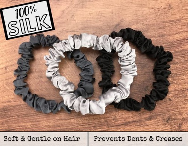 Celestial Silk Mulberry Silk Scrunchies for Hair (Small, Silver, Charcoal, Black)