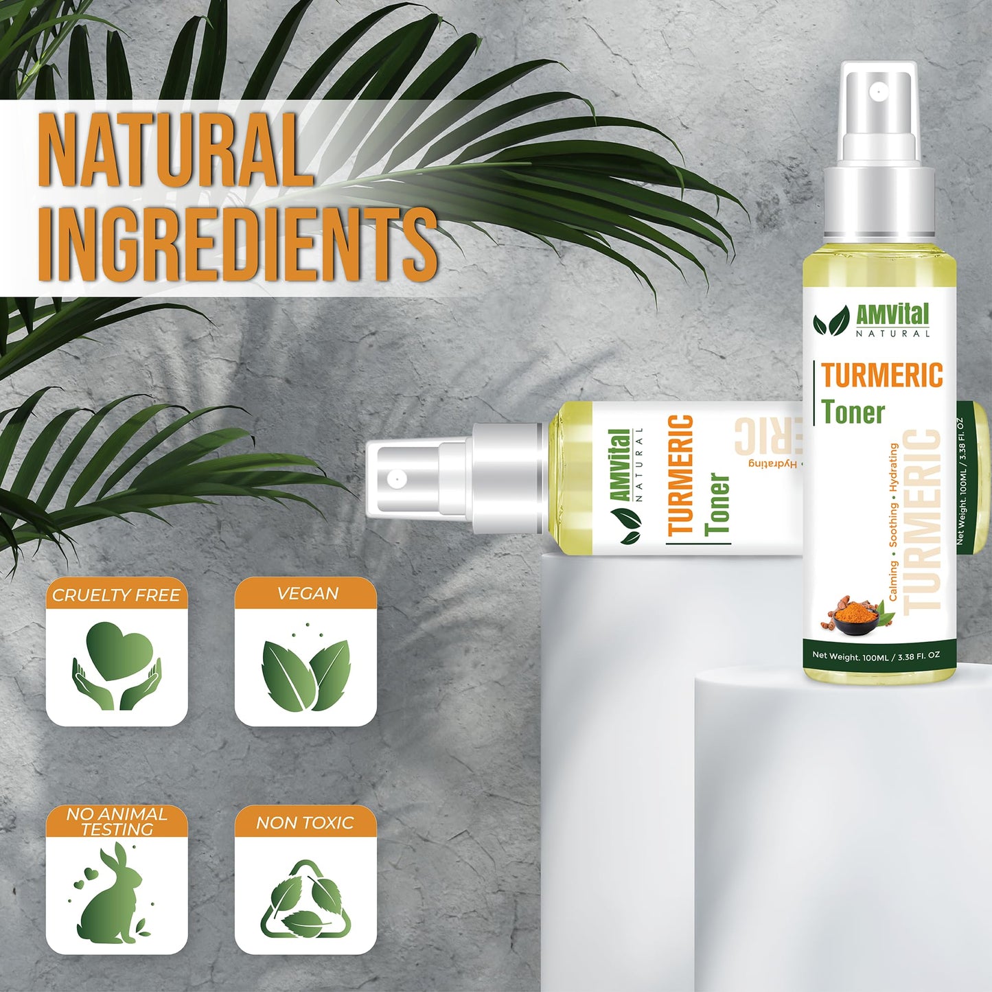 AMVital Turmeric Facial Toner Spray with Aloe, 3.38 fl oz