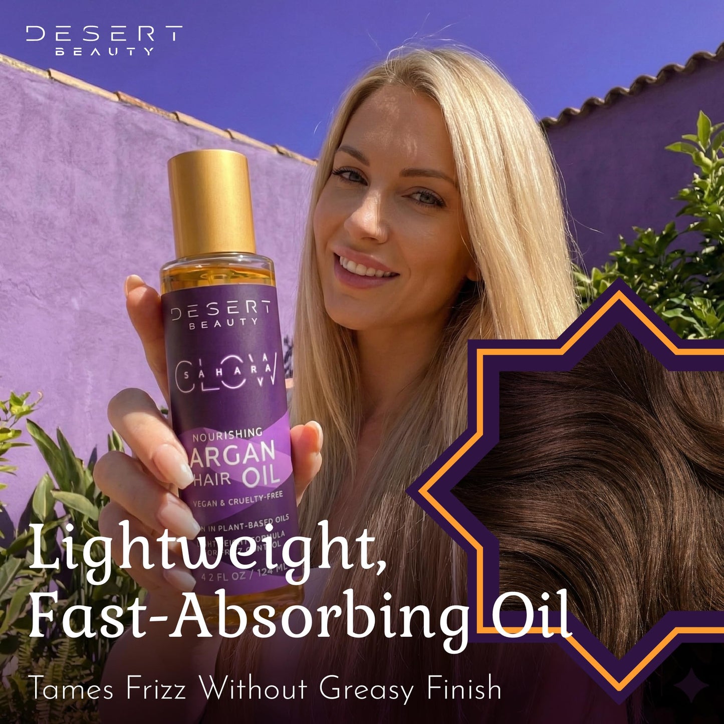 Desert Beauty 2-Pack Argan Oil Hair Oil, 4.2 oz – Moroccan Hair Oil Treatment for Dry Damaged Hair, Leave-In Conditioner, Hydrating & Strengthening, Natural, Cruelty Free