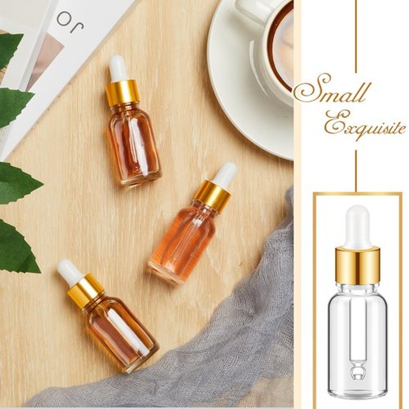 Didaey 100 Pcs Mini Glass Dropper Bottle Bulk, 15 ml Gold Clear Essential Oil Dropper Bottles Small Tincture Empty Bottles Sample Containers Perfume Liquid Vials with Cap for Traveling