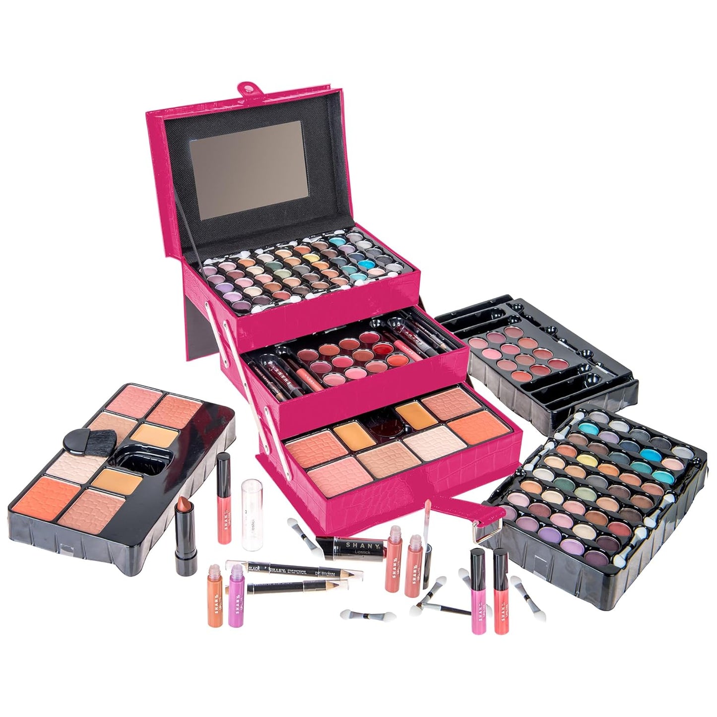 SHANY All In One Makeup Set, Eyeshadow, Blushes, Face Powder, Lipstick, Eye liners, Make up Pencils and Cosmetics Mirror - Makeup Kit With Reusable Storage Beauty Box - Red