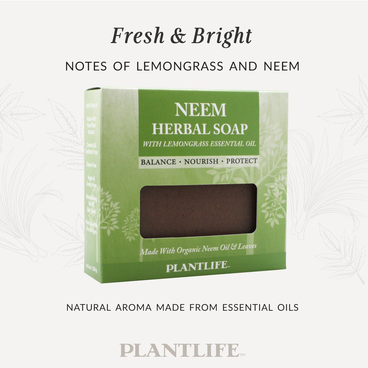 Plantlife Neem Herbal Bar Soap - Hand Crafted Using Plant-Based Ingredients - Made in California 4.5oz Bar
