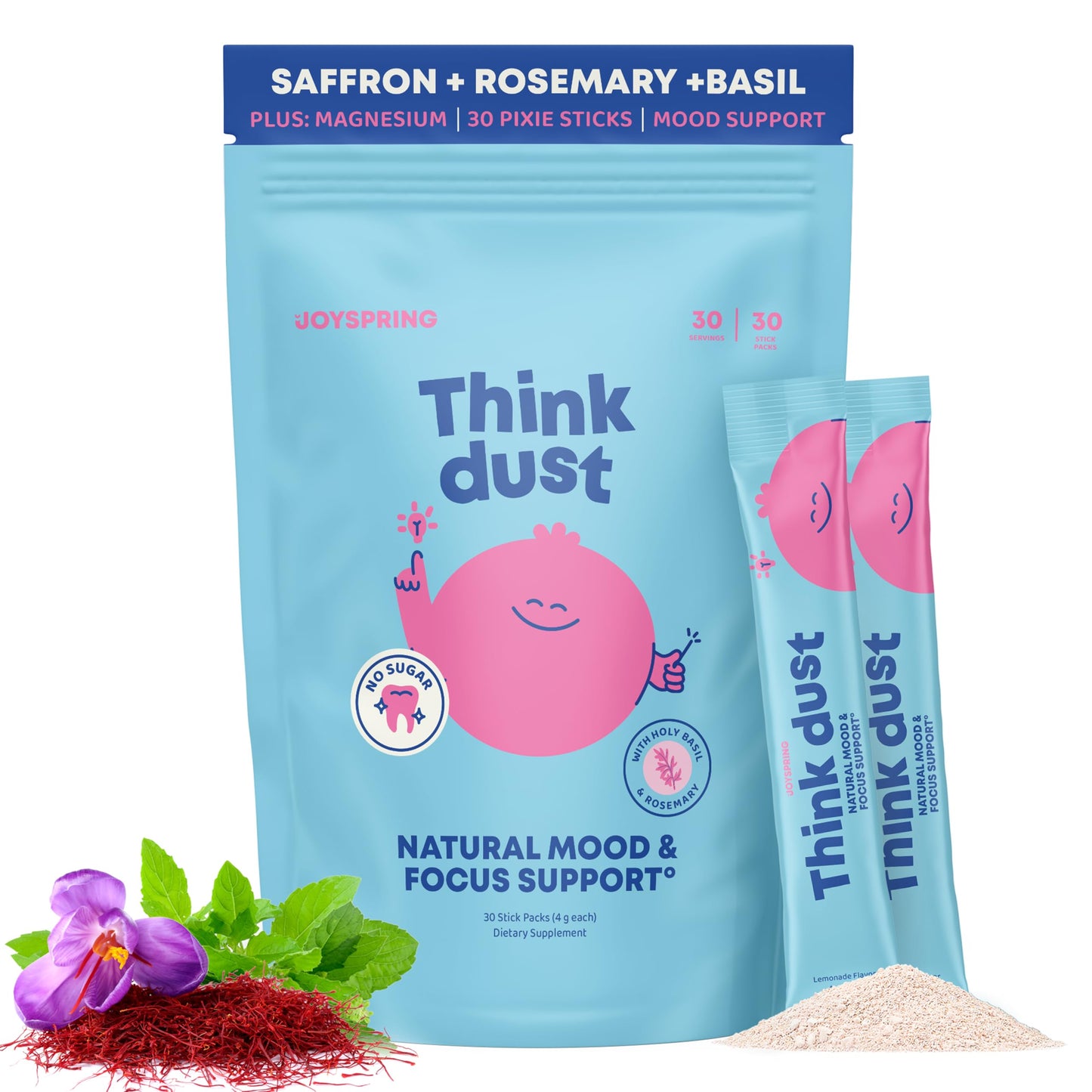 JoySpring Think Dust Kids Magnesium Sticks, Lemonade, 30 Servings