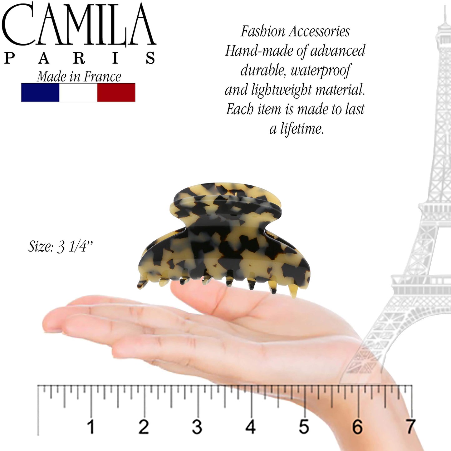 Camila Paris CP3057 French Hair Clip for Women, Ivory Tokyo, for Thick Hair for Long Curly Wavy Hair, Girls Hair Claw Clips Jaw, Styling Hair Accessories for Women, Strong Hold Grip, Made in France
