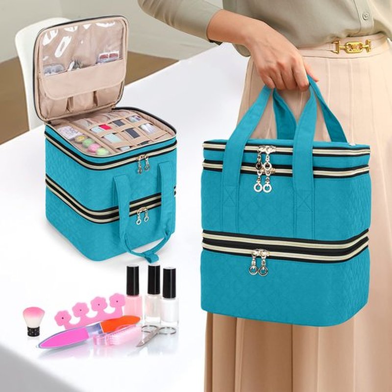 Yarwo Nail Polish Organizer Case Holds 72 Bottles (15ml/0.5 fl.oz), Detachable 3 Layers Nail Polish Storage Bag with Removable dividers for Nail Lamp and Nail Art Manicure Tools, Teal (Bag Only)