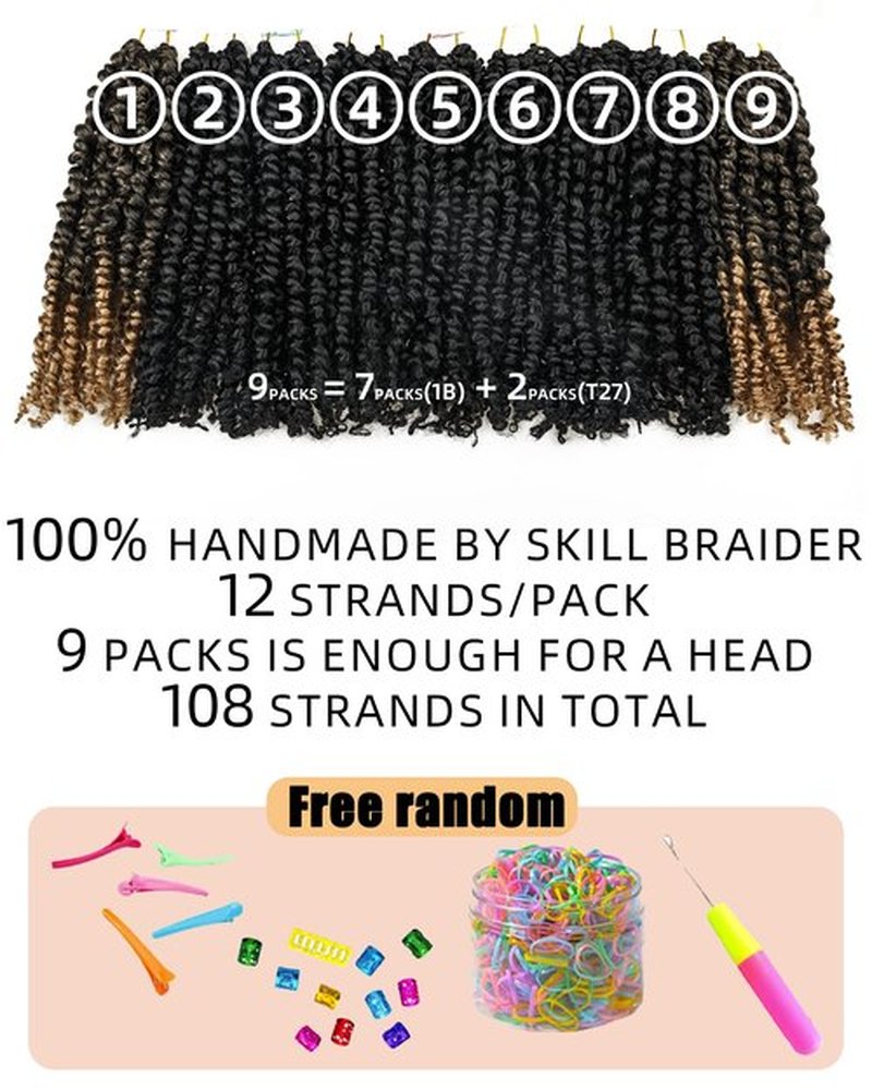 14 Inches 9 Packs Mixed Colors Combo Pack(7 packs 1B+ 2 packs T1B/27),Passion Twist Crochet Hair For Black Women- Pre-twisted Pre Looped Synthetic Braided Hair Extensions(14 Inch-9 Packs,1B+T27)