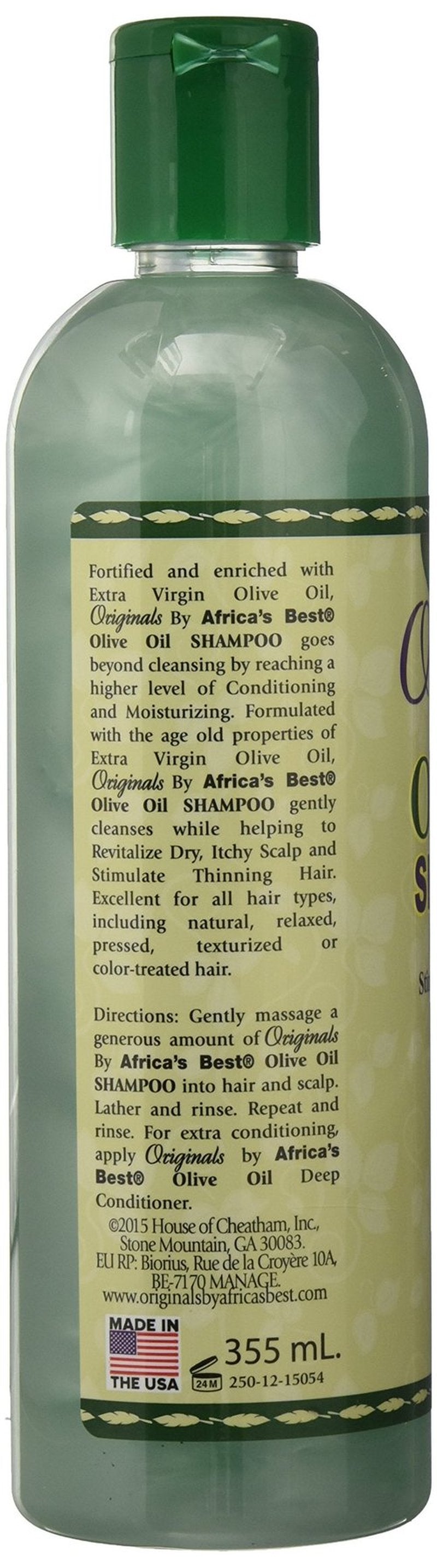 Originals by Africa's Best Olive Oil Shampoo, Formulated With Extra Virgin Olive Oil, Moisturizes, Stimulates Thinning Hair, Revitalizes Dry, Itchy Scalp, 12 oz (Pack of 2)