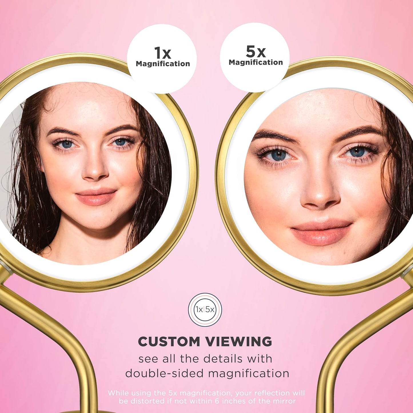 Conair Lighted Makeup Mirror, LED Vanity Mirror, 1X/10X Magnifying Mirror, Double Sided, Battery Operated in Rose Gold