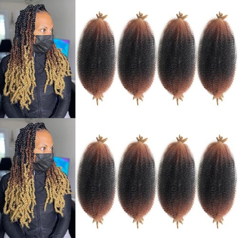 1B/30/27 Afro Spring Twist Hair 8 Packs Marley Twist Braiding Hair 12 Inch Marley Hair Three Tone Ombre Cuban Twist Hair Synthetic Pre-Fluffed Kinky Twist Hair Exrension for Distressed Faux locs Hair