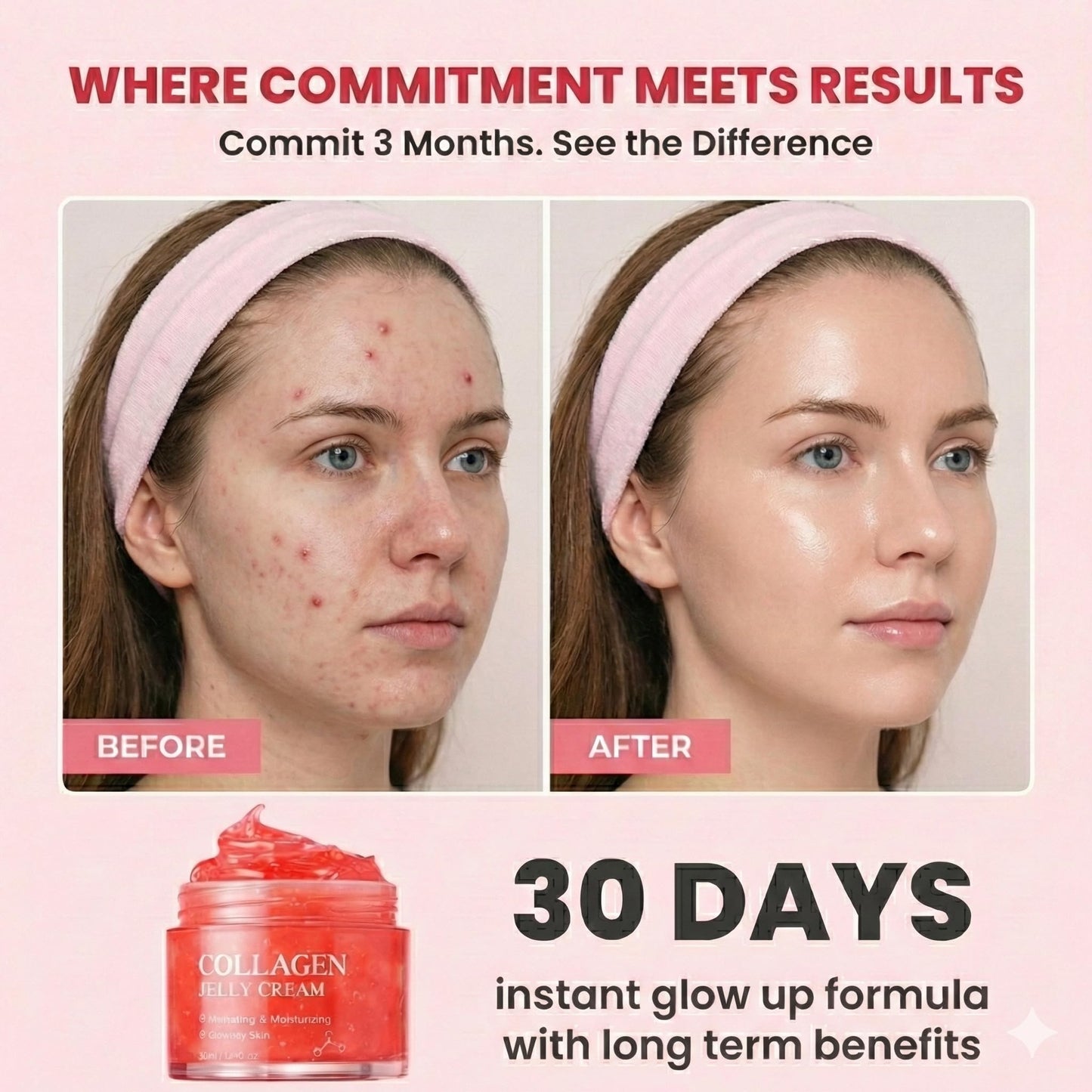 Korean Collagen Jelly Cream — 24H Glow & Hydration, 3.2% Elasticity Boost, 3.9% smoother texture & 6.4% Firmer Skin After 1 Use — Lightweight Collagen Face Moisturizer with Niacinamide (1.76 fl oz)