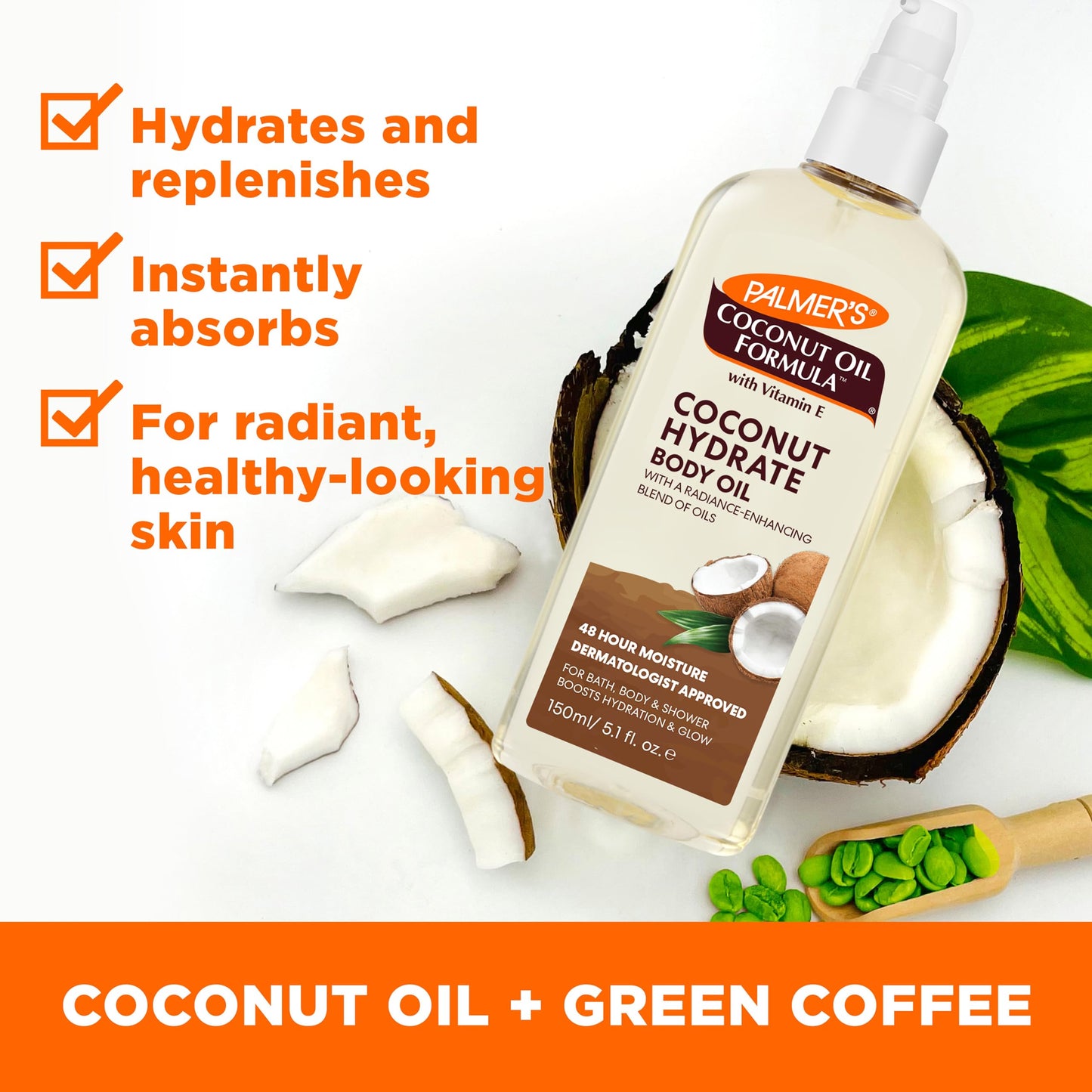 Palmer's Coconut Oil Formula Body Oil, Body Moisturizer with Green Coffee Extract, Bath_Oil for Dry Skin, 5.1 Ounces (Spray Cap) (Pack of 6)
