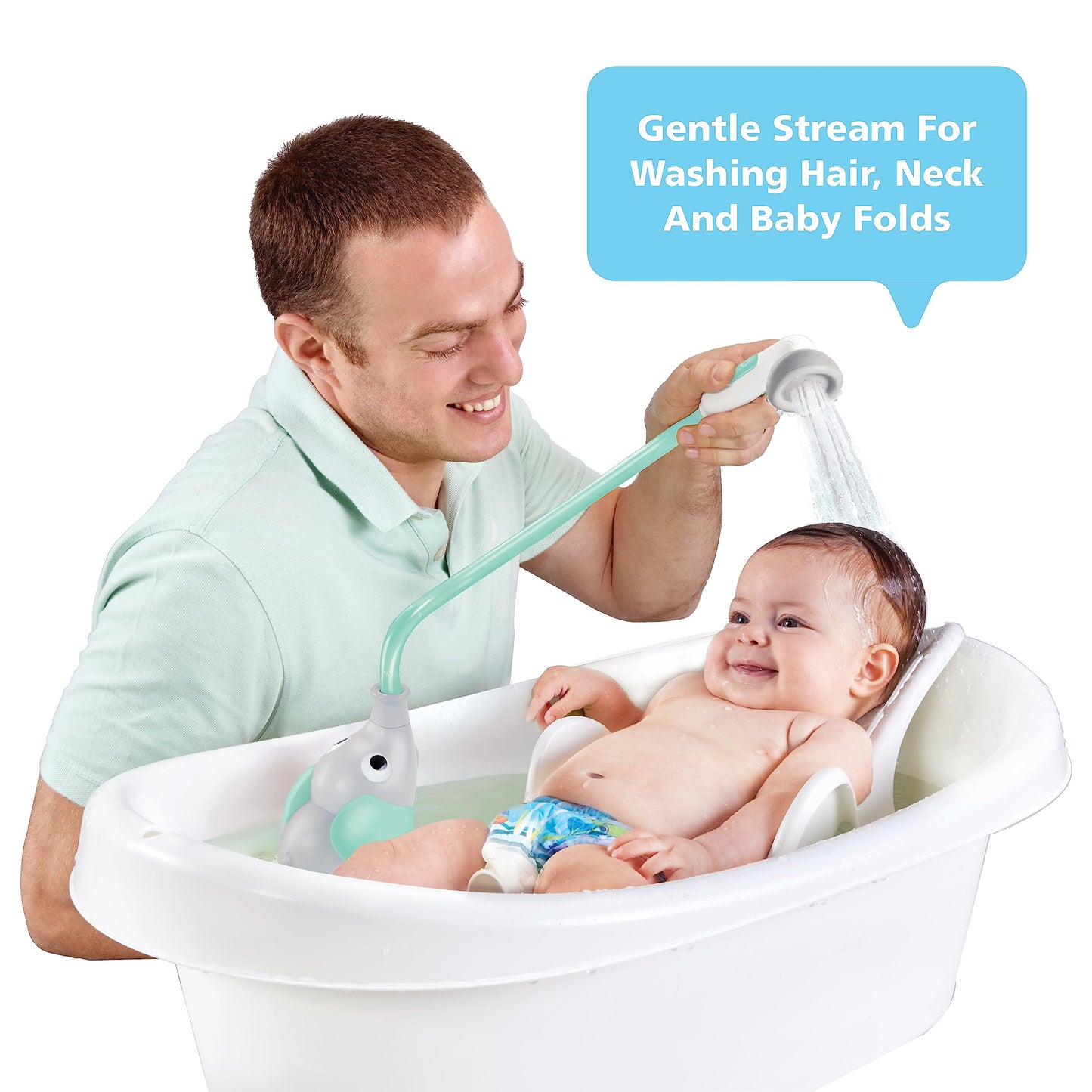 Yookidoo Baby Bath Shower Head - Elephant Water Pump and Trunk Spout Sprayer - One Handed Flow Control for Newborn Babies in Tub Or Sink (Turquoise)