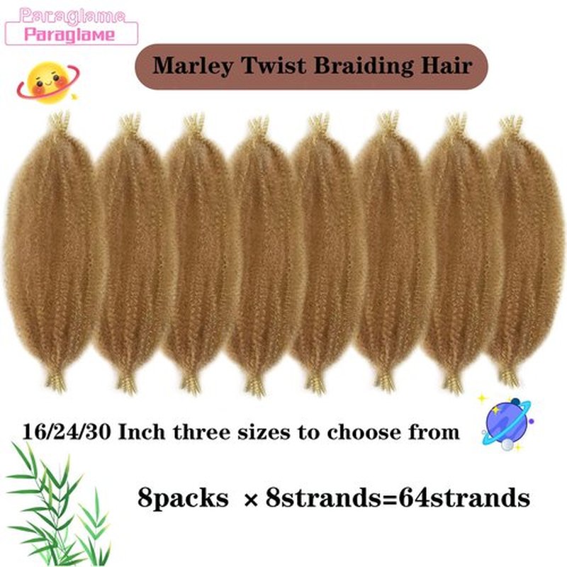 Marley Hair 16 Inch Springy Afro Twist Hair 8 Packs Marley Twist Braiding Hair, Wrapping Hair for Soft Locs Synthetic Crochet Braids Hair Extension for Black Women(16Inch, 27/613)