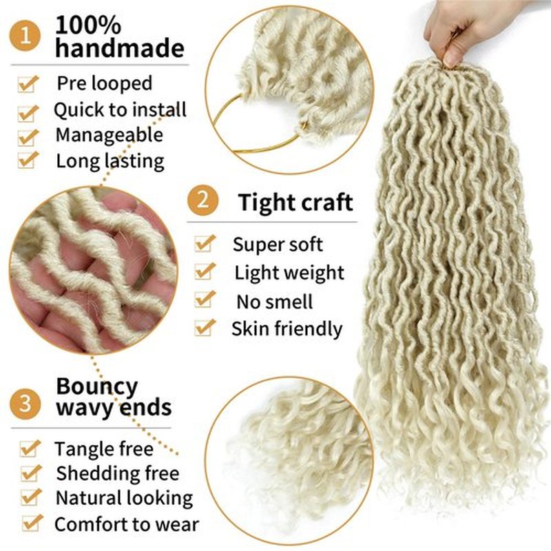 613 Goddess Locs Crochet Hair 18 Inch 6 Packs Faux Locs with Curly Ends Pre Looped Faux Locs Crochet Hair for Black Women Goddess Hair(18 Inch,6 Packs,#613)