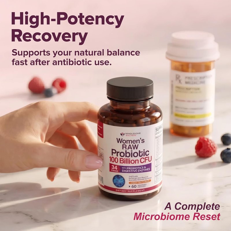 Dr. Formulated Raw Probiotics for Women - 100 Billion CFUs Capsules with Prebiotics & Digestive Enzymes | Shelf-Stable Supplement