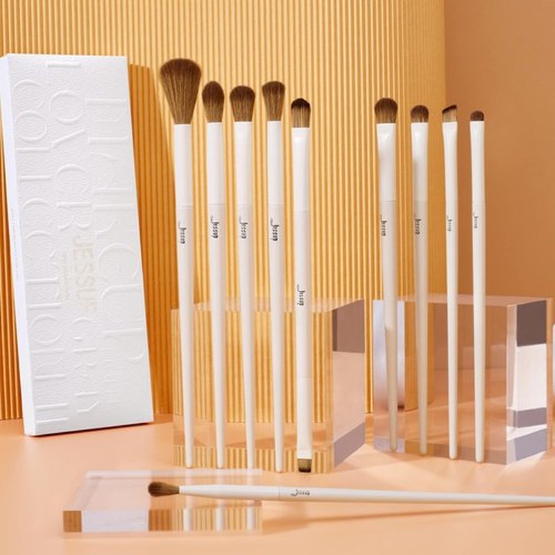 Jessup Precision Makeup Brushes 10Pcs Eye Makeup Brush Set Premium Synthetic Eyeshadow Concealer Eyeliner Eyebrow Blending Highlight Brush, Light Grey T330