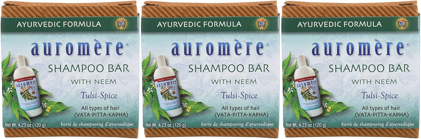 Auromere Ayurvedic Shampoo Bar - Eco Friendly, Handmade, Vegan, Cruelty Free, Natural, Non GMO, All in One Bar for Soap and Shampoo (4.23 oz), 5 pack