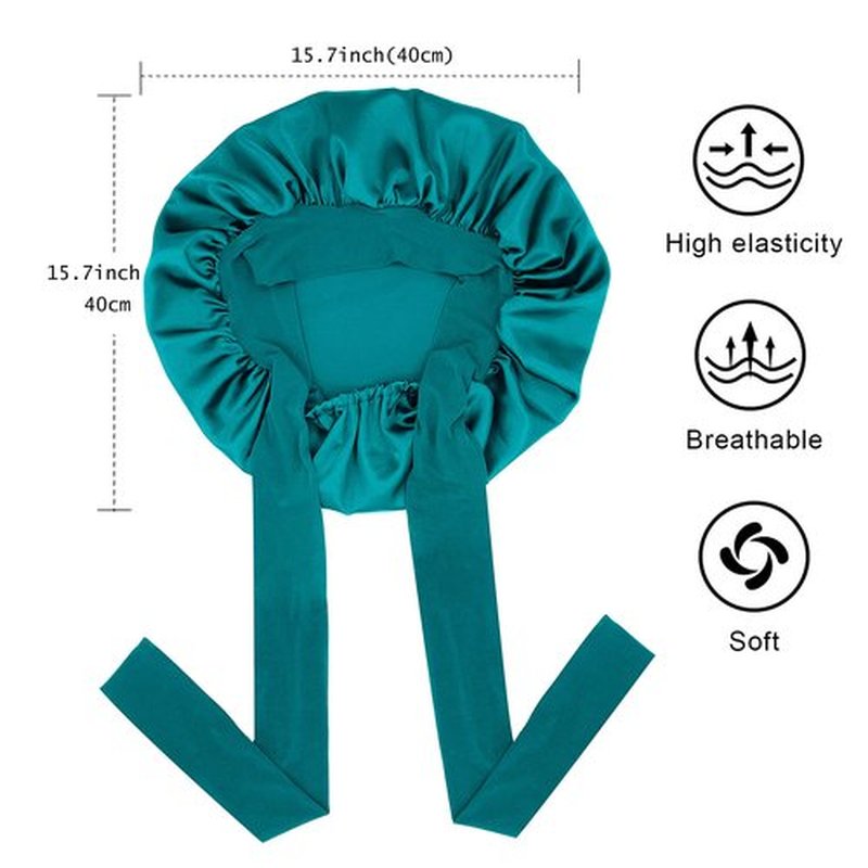 Satin Bonnet Silk Bonnet Hair Bonnet for Sleeping Large Bonnets with Tie Band Hair Wrap with Adjustable Straps Hair Cap Night Sleep Caps for Women Curly Braid Hair Dark Turquoise