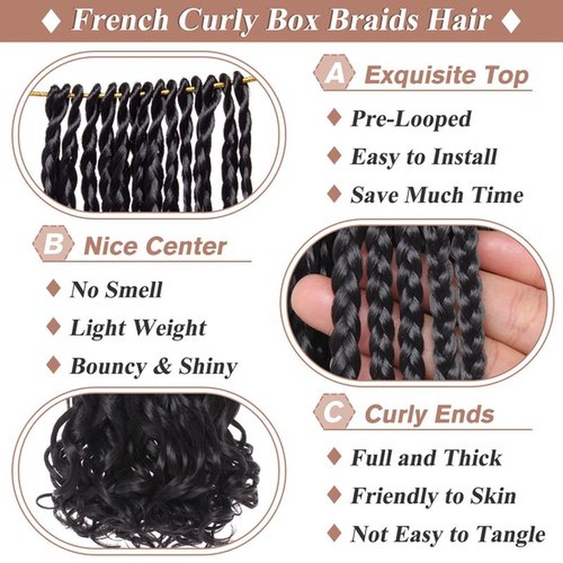 RuiYok 9 Packs French Curl Crochet Braids 14 Inch Black Crochet Hair Pre Looped Goddess Box Braids with Bouncy Curly Ends Synthetic French Curly Braiding Hair for Women