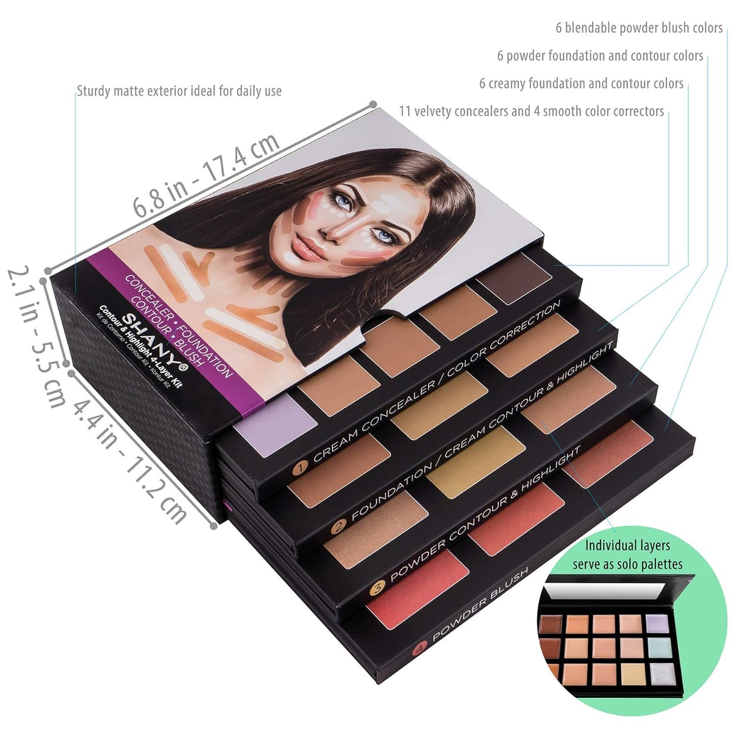 SHANY The Mini Masterpiece 6 Layers Makeup Foundation, Concealer, Camouflage, Contour, Blush and Face Cosmetics Sets - 6 Make up Kits Palettes