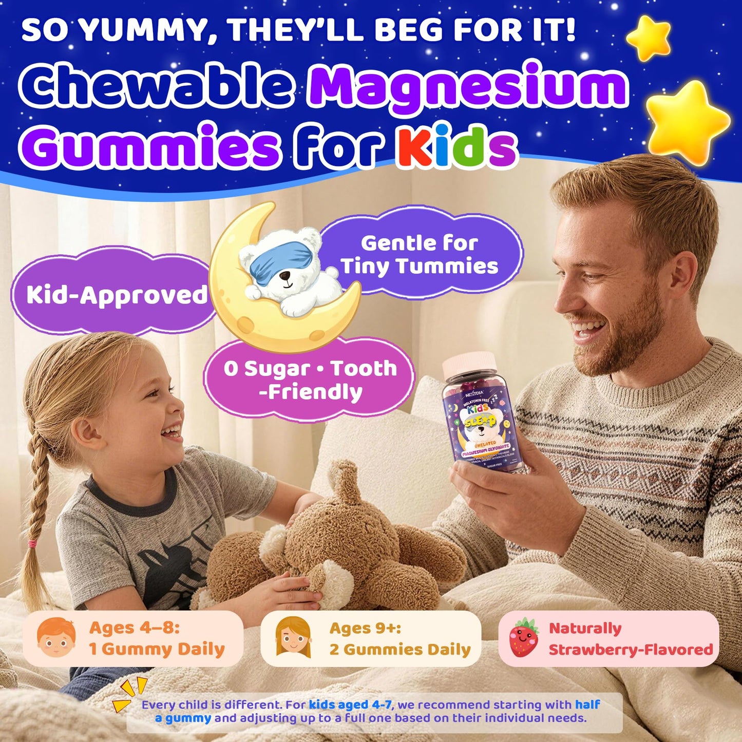 Kids Sleep Gummies NO Melatonin - Magnesium Glycinate Gummies + Saffron, GABA, Berry & Nut Superfood, Sugar Free Nighttime Sleep Aid & Calm for Kids 4+ Teens, Relaxation, Brain & Muscle, 2Pack