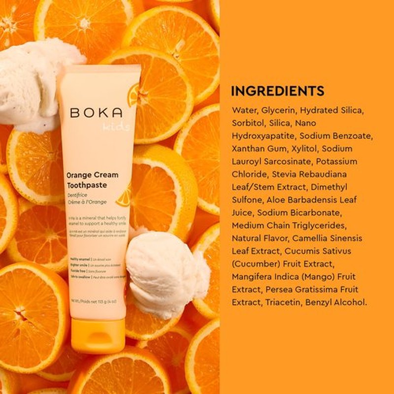 Boka Fluoride Free Toothpaste Nano Hydroxyapatite, Helps Remineralize, Appropriate for Sensitive Teeth, Whitening - for Adult, Kids Oral Care - Ela Mint, Orange Cream, Watermelon Mint Flavor, 3pk