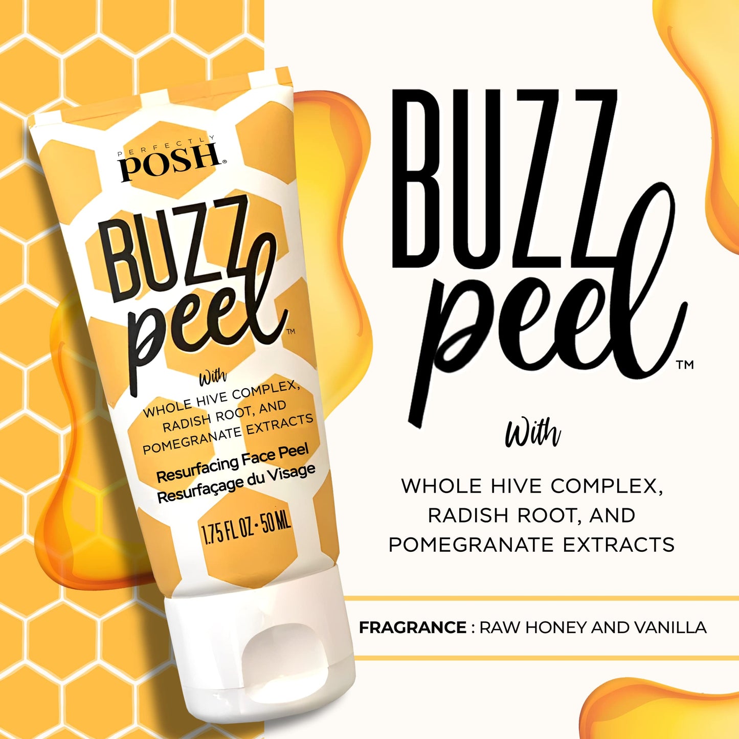 Perfectly Posh - Buzz Peel Resurfacing Face Peel - Exfoliating Facial Peel with Glycolic and Lactic Acids and Honey Complex - 50ml
