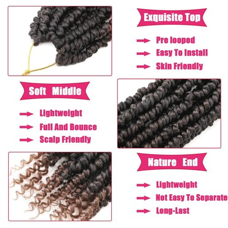 9 Packs Passion Twist Crochet Hair 10 Inch Pre-twisted Passion Twist Hair Pre Looped Crochet Hair for Black Women Bohemian Short Ombre Brown Passion Twist Hair for Kids and Girls (10 Inch,T1B/30)