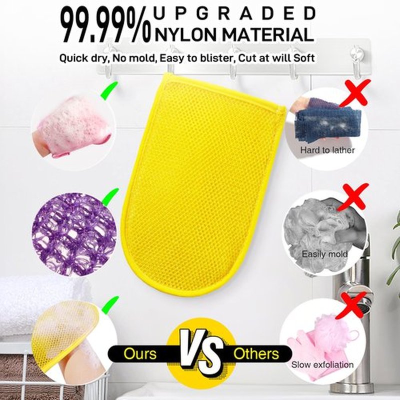 RIUOTA 3 Pieces African Net Sponge Exfoliating Mitts Exfoliator Gloves Visibly Lift Away Dead Skin, Great for Spray Tan Removal or Keratosis PilarisExfoliating Mitts (Pink,Yellow,Purple)