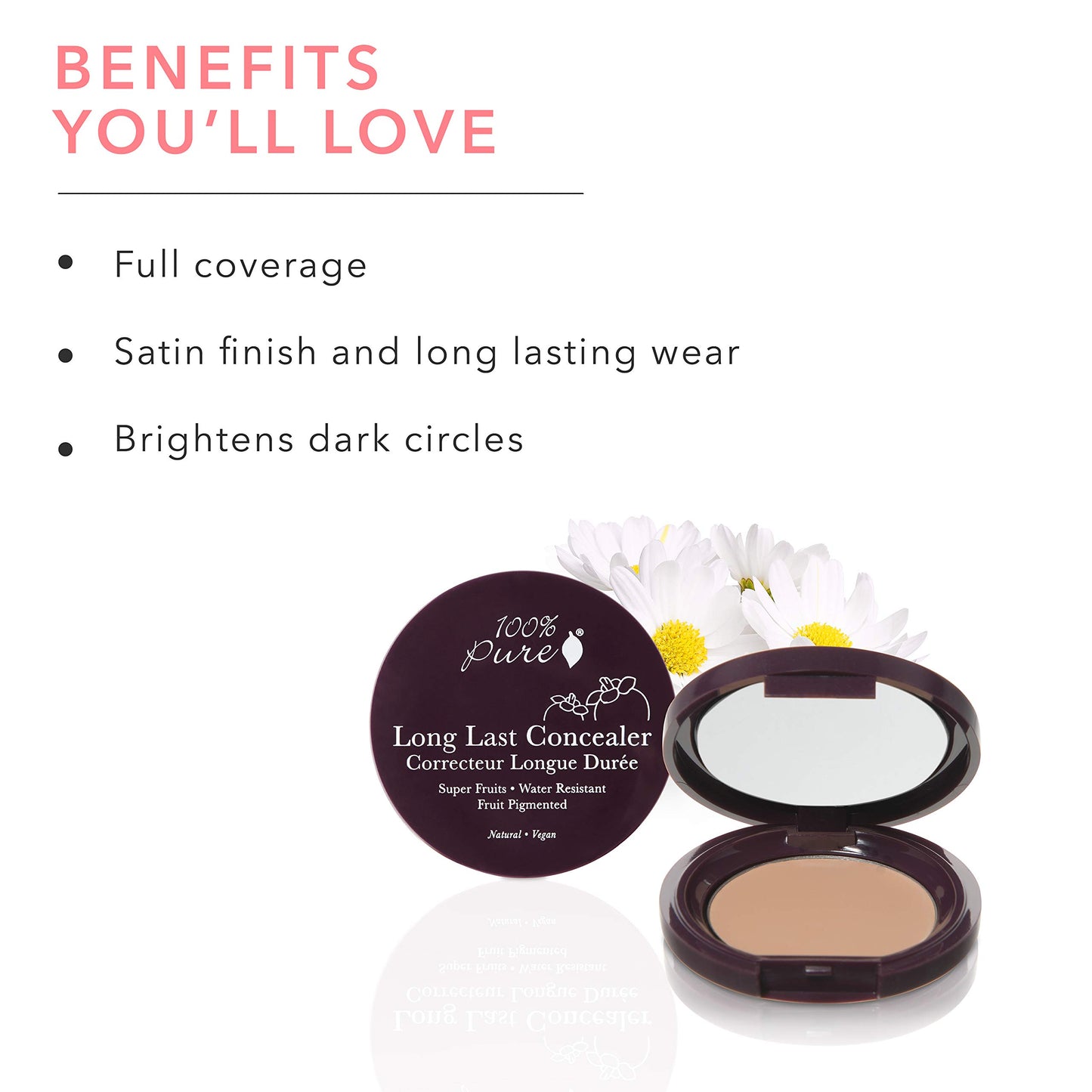 100% PURE Fruit Pigmented Long Last Compact Concealer, Golden Peach, Full Coverage Concealer, Diminish Dark Circles (Medium to Tan with Yellow Undertones) - 0.105 oz