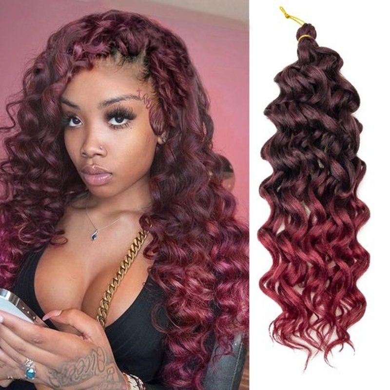 Curly Crochet Hair For Black Women Ocean Wave Crochet Hair Hawaii Deep Wave Braiding Hair Synthetic Bohemian Crochet Braid Water Wave Crochet hair Extensions(Pack of 2, 01B/BUG)