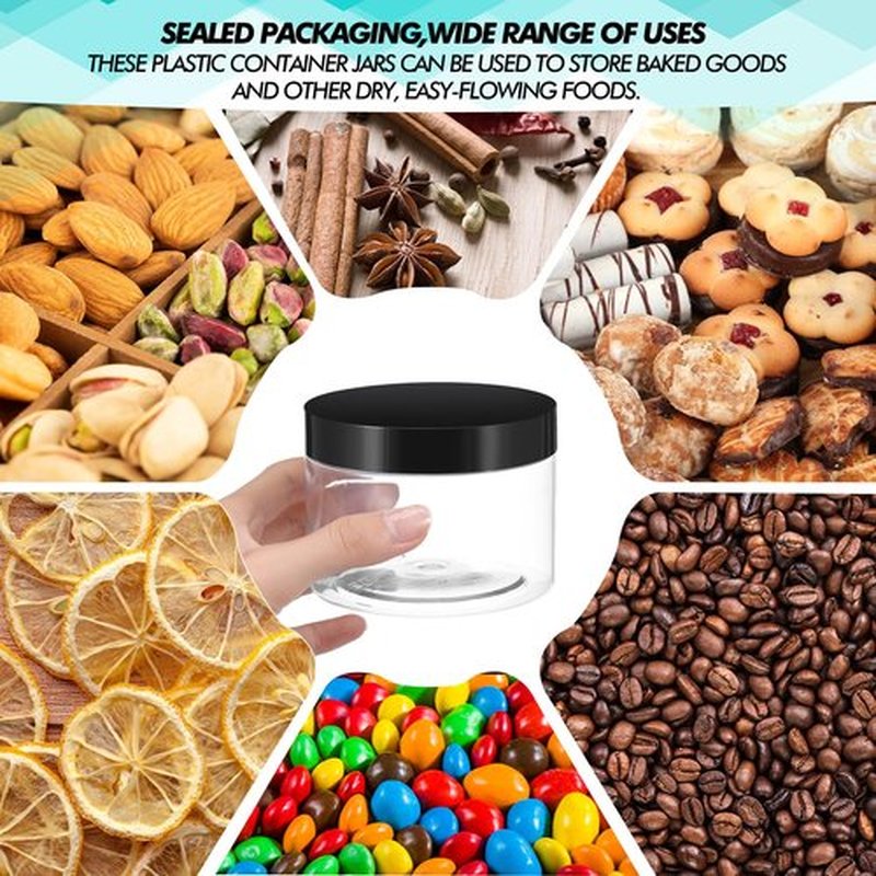 6 Pack Clear Container with Lids Small Plastic Pot Jars Wide Mouth Round Leak Proof Plastic Container Jars with Lid for Travel Storage, Eye Shadow, Nails, Paint, Jewelry (Black, 10 oz)