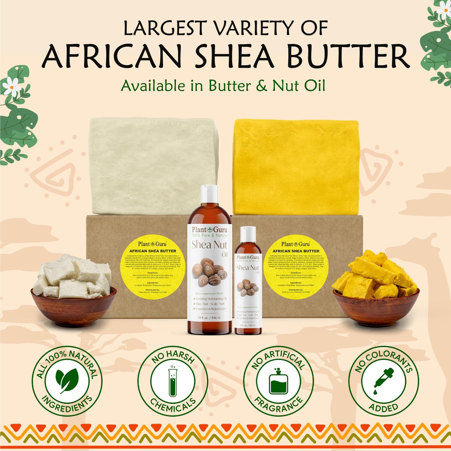 Plant Guru African Shea Nut Butter Oil 2 fl. oz. 100% Pure Natural Skin, Face, Hair Growth And Moisturizer. DIY Body Butters, Lotions, Creams, Lip Balm And Soap Making.