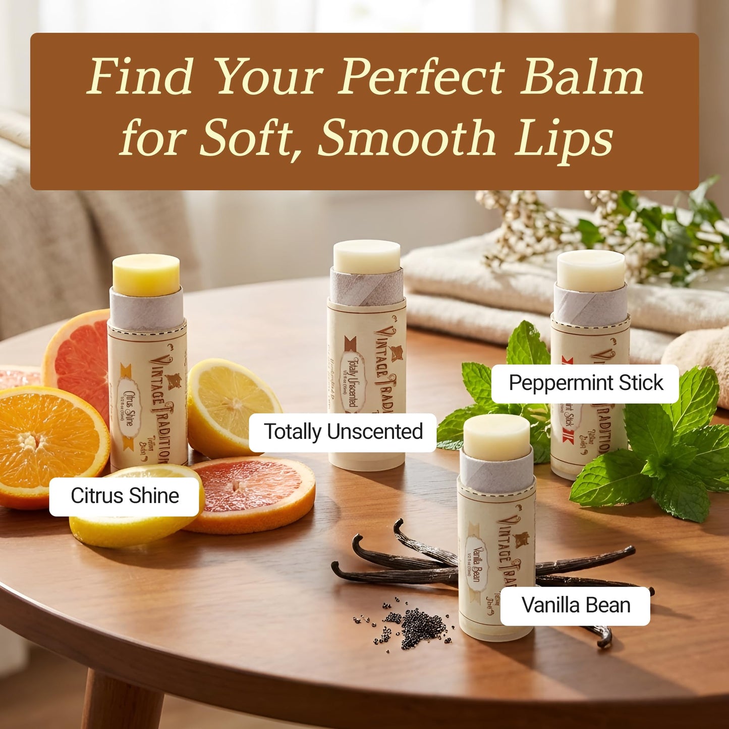 Vintage Tradition Moisturizing Beef Tallow Lip Balm – Unscented Tube Lip Moisturizer for Sensitive Skin Hydrates & Soothes Dry Lips – Grass-Fed Tallow Balm for Skin Care, 0.5 Fl. Oz.
