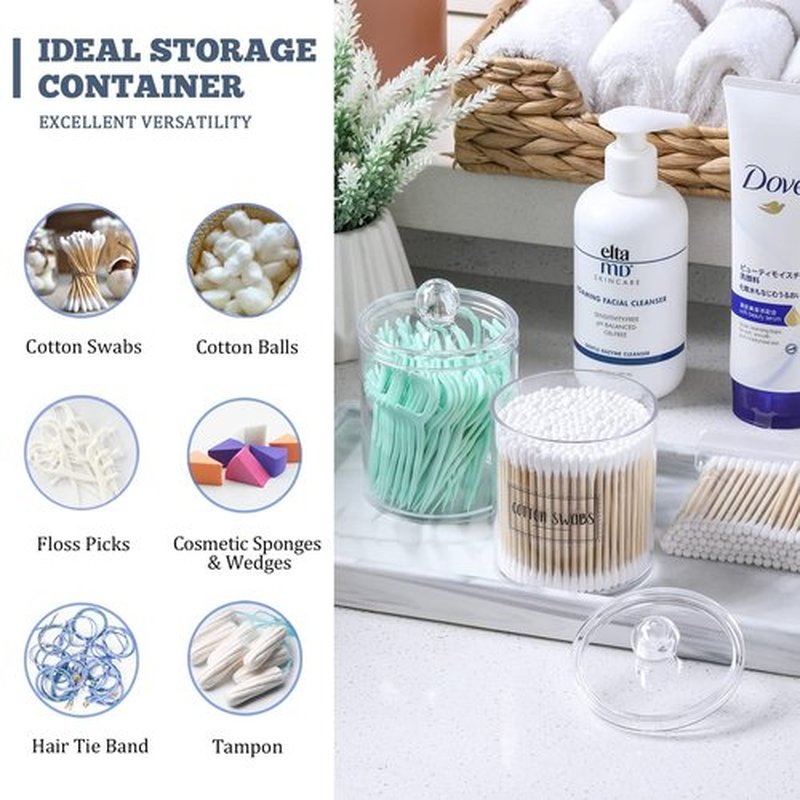 1600 Count Cotton Swabs plus 2 Clear Dispenser Holder - Eco-Friendly, Biodegradable Original Natural Cotton Buds for Ears, Hygiene, Beauty Care - Double Round Tips & Thick Cotton & Sturdy Bamboo Stick