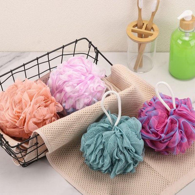BTYMS 75g/pc Bath Loofah Mesh Puffs, Large Body Exfoliating Shower Sponges for Men and Women Showering - Set of 4