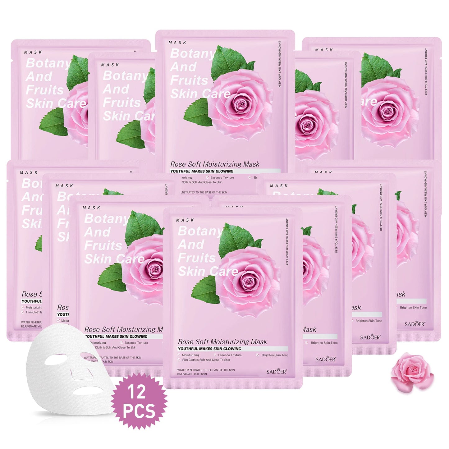 Jakuva 12PCS Deeply Moisturizing Facial Masks,Collagen Face Mask Facial Patches for Anti-Aging,Anti Wrinkle & Face Skincare,Firm Skin Softening Facial Pads,Rose Pink