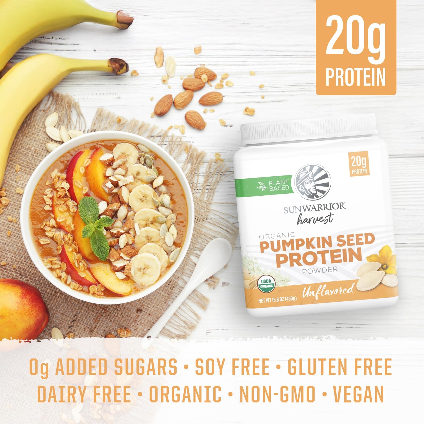 Organic Protein Powder Pumpkin Seed Protein Cold Pressed Single-Ingredient Superfood Plant-Based, Easy to Digest All 9 Essential Amino Acids Mild Flavor for Smoothies, Baking & 20g Protein 15 Servings