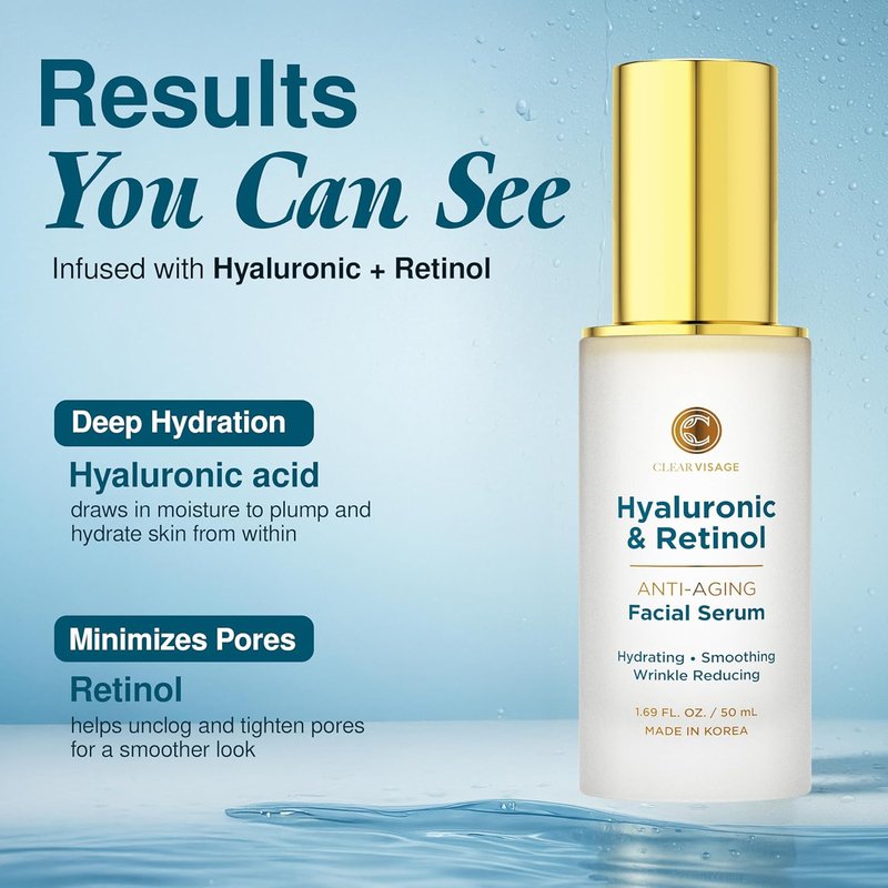 Hyaluronic Acid Serum for Face - Anti-Aging Retinol Formula | Deep Hydration & Skin Firming - 1.69 Fl Oz