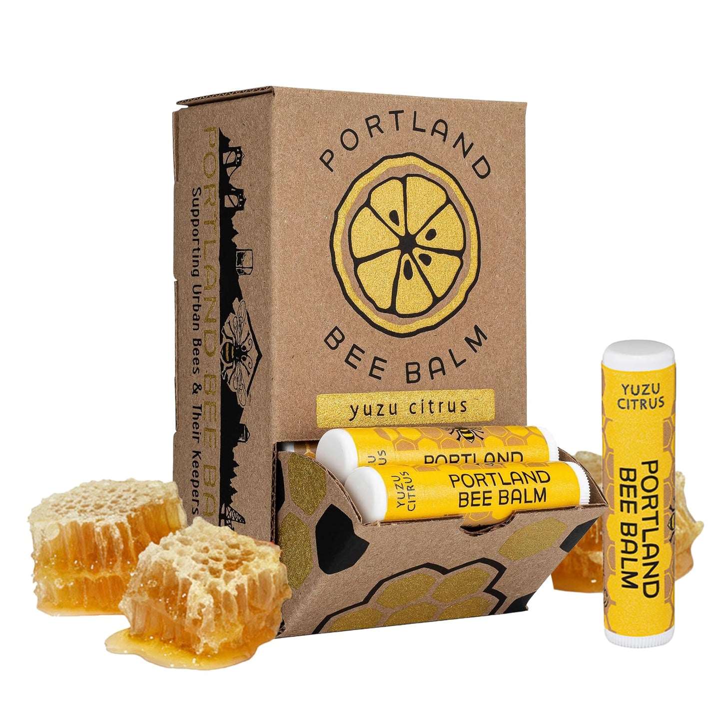 Portland Bee Balm All Natural Handmade Beeswax Lip Balm with Organic Coconut and Olive Oil (Yuzu Citrus) - 24 Count | Natural Lip Balm, Cruelty Free, Plastic Neutral, | Organic Lip Balm