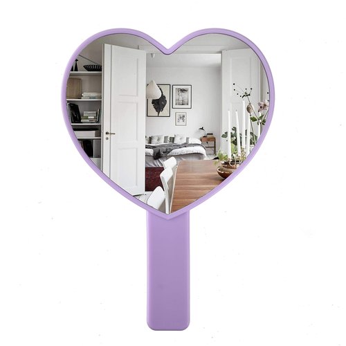 TBWHL Heart-Shaped Travel Handheld Mirror, Cosmetic Hand Mirror with Handle (Purple, 1Pack)