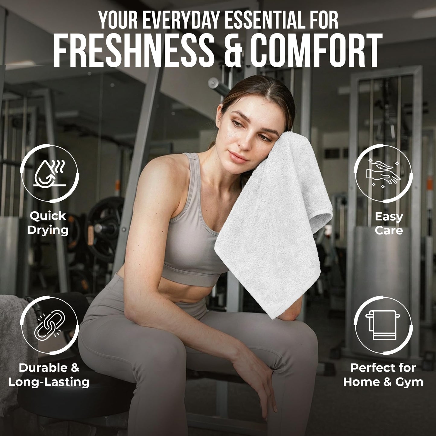 RIVERSIDE 12-Pack Premium 100% Cotton White Face Towels for Bathroom [12x12] - Reusable Luxury Face Wash Cloths for Showering - 550 GSM Super Soft & Absorbent Washcloths for Body, Spa & Gym