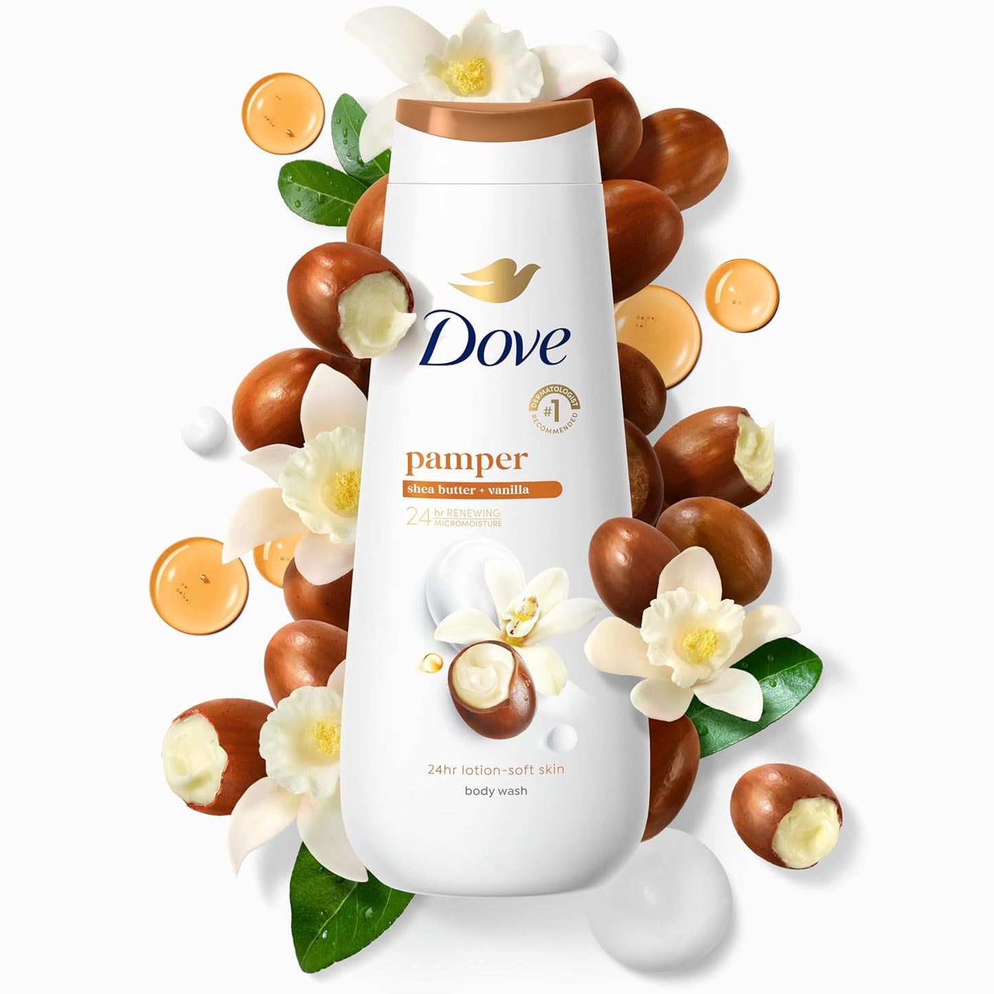 Dove Pampering Body Wash Nourishes & Feeds Skin Shea Butter with Warm Vanilla Effectively Washes Away Bacteria While Nourishing Your Skin 44.0 Fl Oz, (Pack of 2)