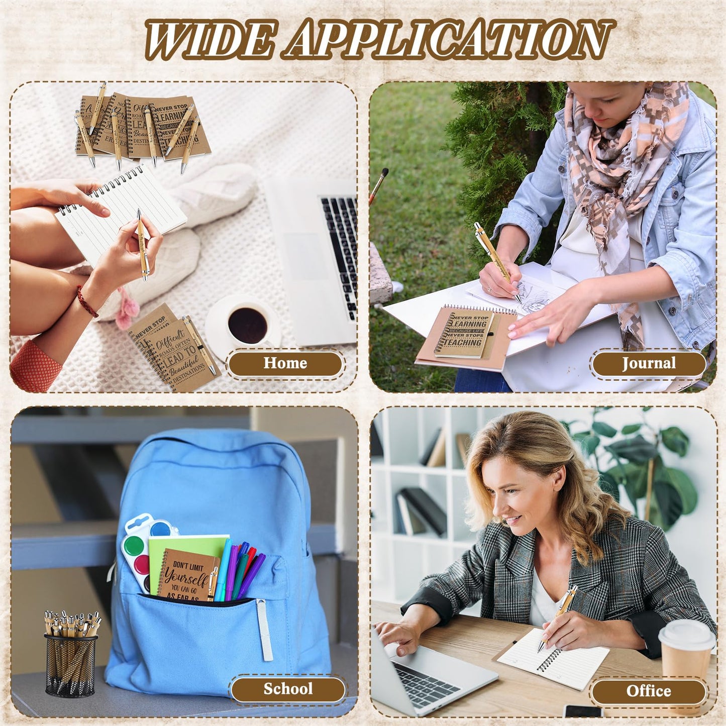 Geyoga 36 Sets End of Year Teacher Appreciation Gifts Bulk, Motivational Notebooks with Bamboo Pens, Inspirational Spiral Kraft Journal Set Thank You Gifts for Teacher Nurse Volunteer Team