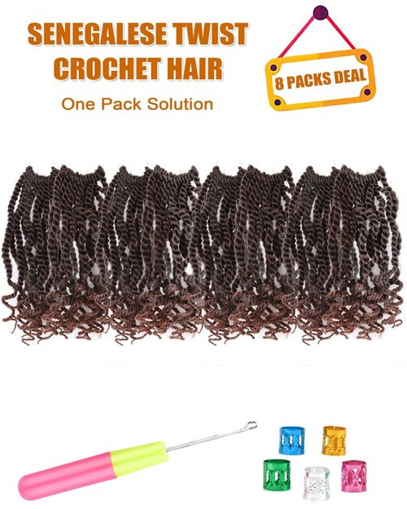 6 Inch Crchet Hair for Black Women Pre Looped Senggalese Twist Crochet Hair Short Kids Crochet Hai Rope Twist Crochet Hair with Curly Ends (6 Inch,T30)